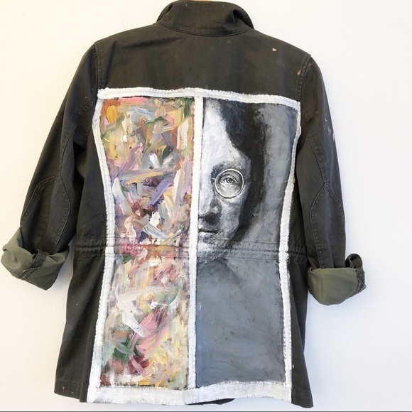 J. CREW Custom Hand Painted Boyfriend Field Jacket Size Small in Olive Green - Picture 10 of 12